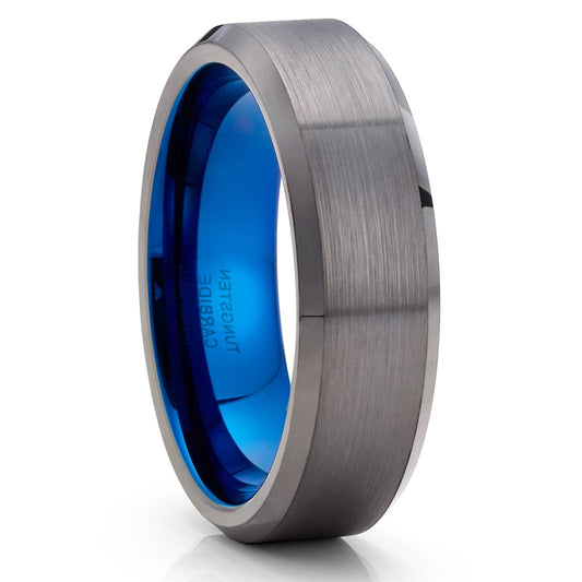 6mm Gunmetal Tungsten Ring Engagement Rin Blue Wedding Ring