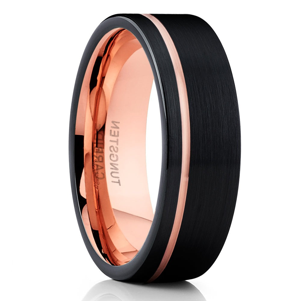 6mm Rose Gold Wedding Ring Tungsten Wedding Ring Black Wedding Ring