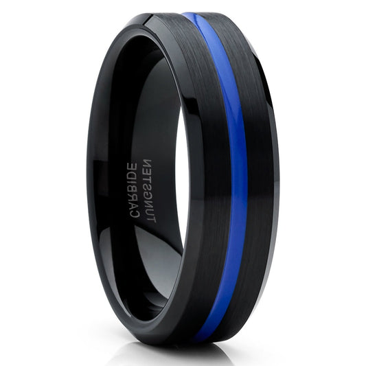 Black Tungsten Wedding Ring Blue Tungsten Ring Engagement Ring Brush Ring