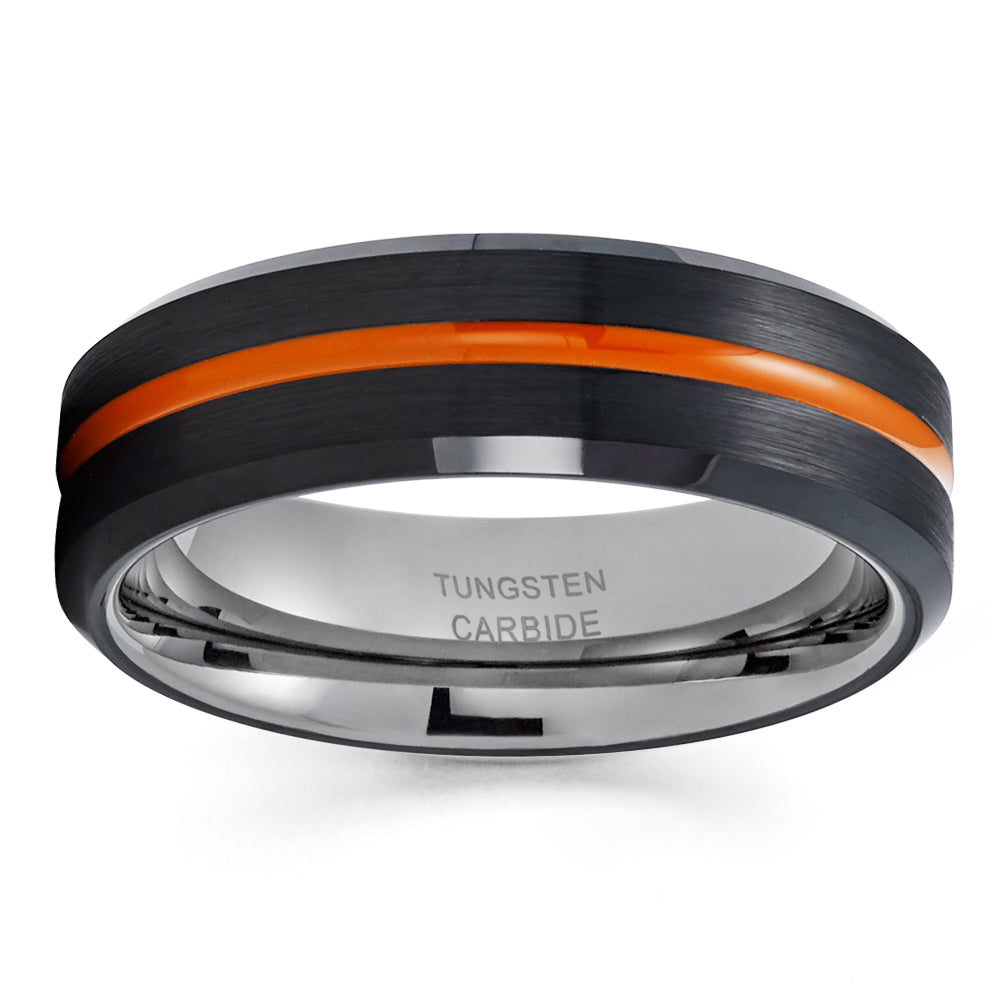 6mm Orange Tungsten Ring 6mm Wedding Ring Black Wedding Ring Black Ring