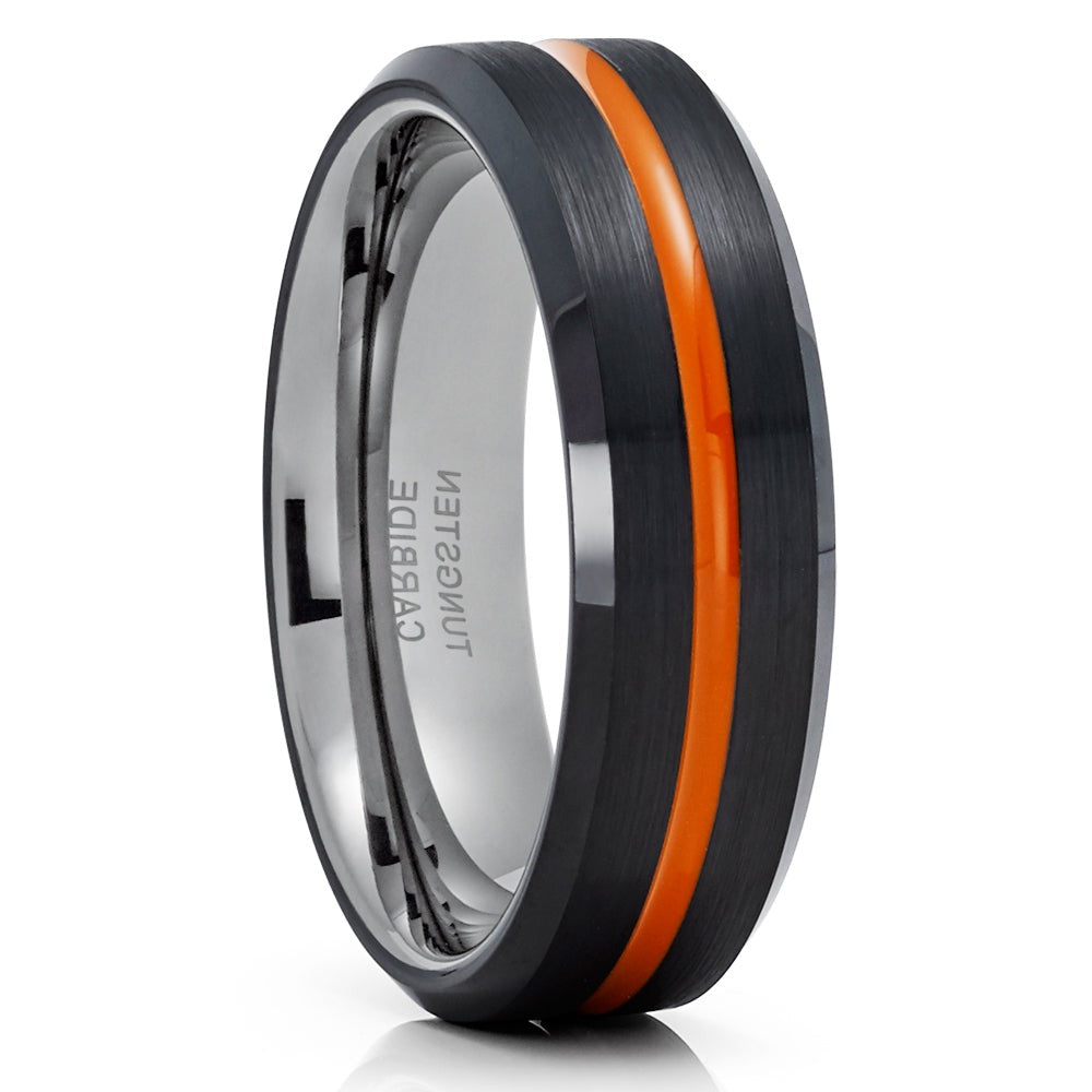 6mm Orange Tungsten Ring 6mm Wedding Ring Black Wedding Ring Black Ring