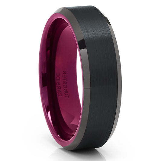 6mm Purple Wedding Ring Black Tungsten Ring Engagement Ring Dome