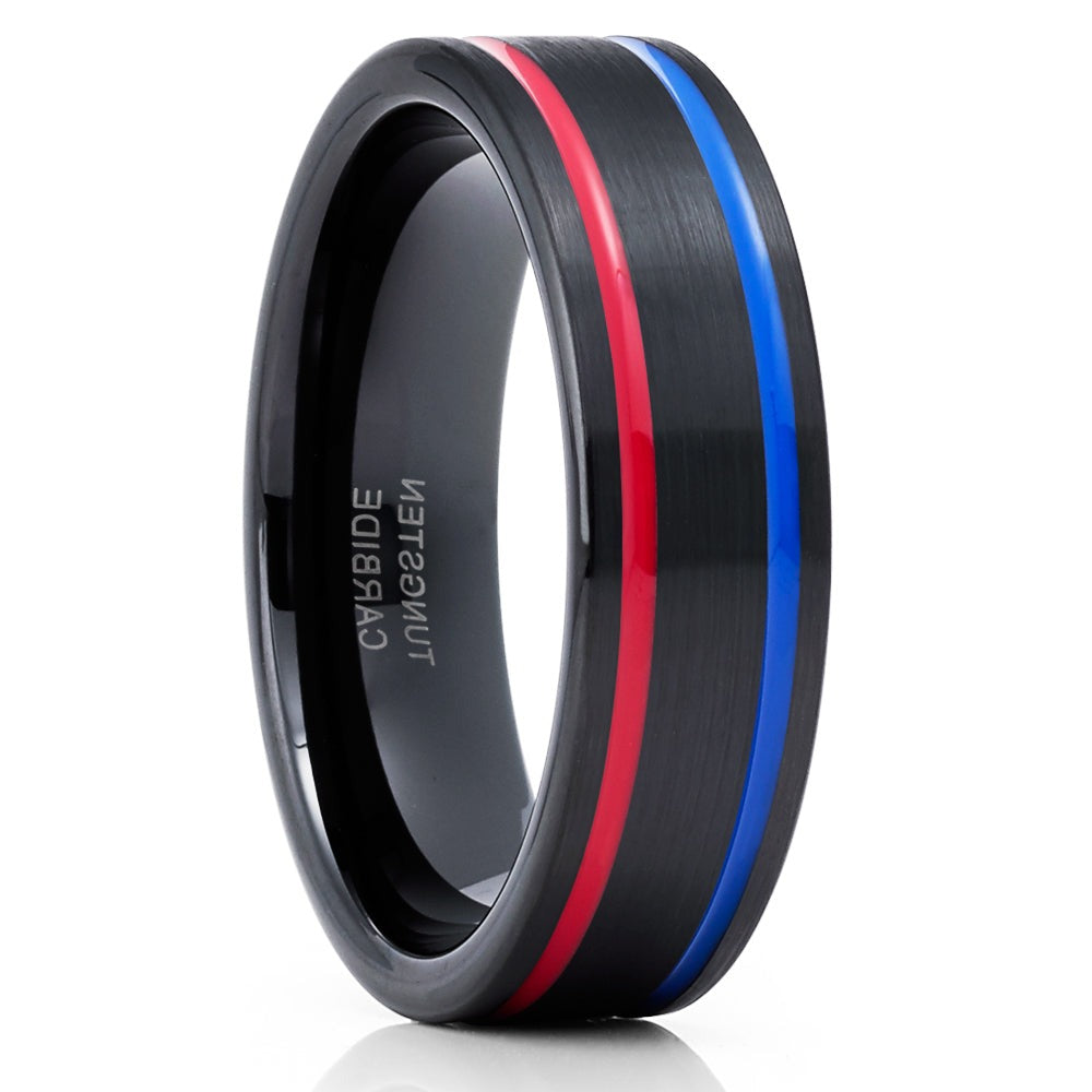 6mm Black Tungsten Wedding Ring 6mm Wedding Ring Red Wedding Band Blue
