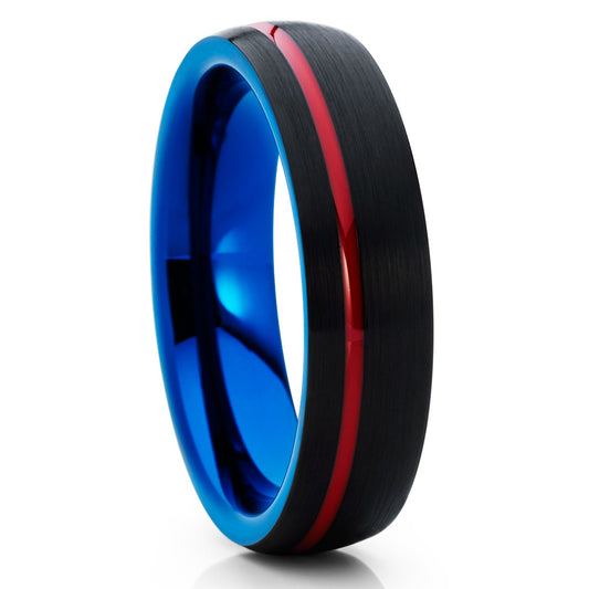 6mm Red Wedding Ring Black Tungsten Ring Tungsten Carbide Ring Engagement