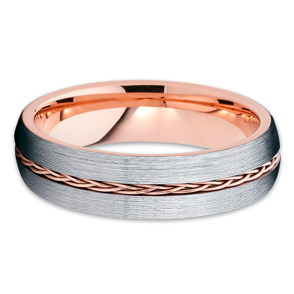 6mm Rose Gold Tungsten Ring Braid Wedding Ring,Tungsten Ring Anniversary