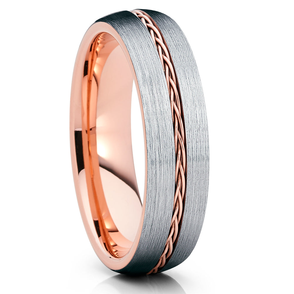 6mm Rose Gold Tungsten Ring Braid Wedding Ring,Tungsten Ring Anniversary