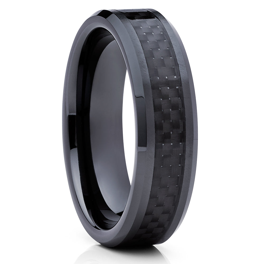 6mm Black Tungsten Ring Carbon Fiber Wedding Ring Engagement Ring