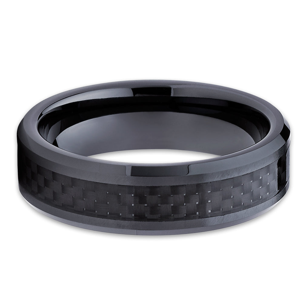 6mm Black Tungsten Ring Carbon Fiber Wedding Ring Engagement Ring