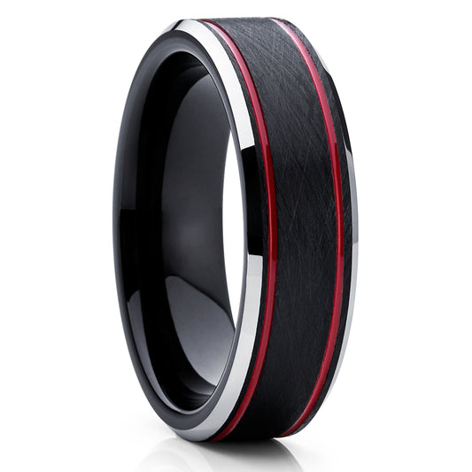 6mm Black Tungsten Ring Red Tungsten Ring Engagement Ring Anniversary Ring