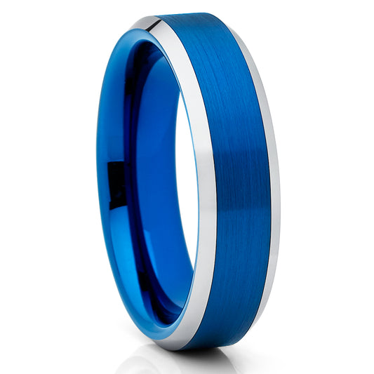 Blue Tungsten Ring Tungsten Wedding Band Silver Wedding Ring