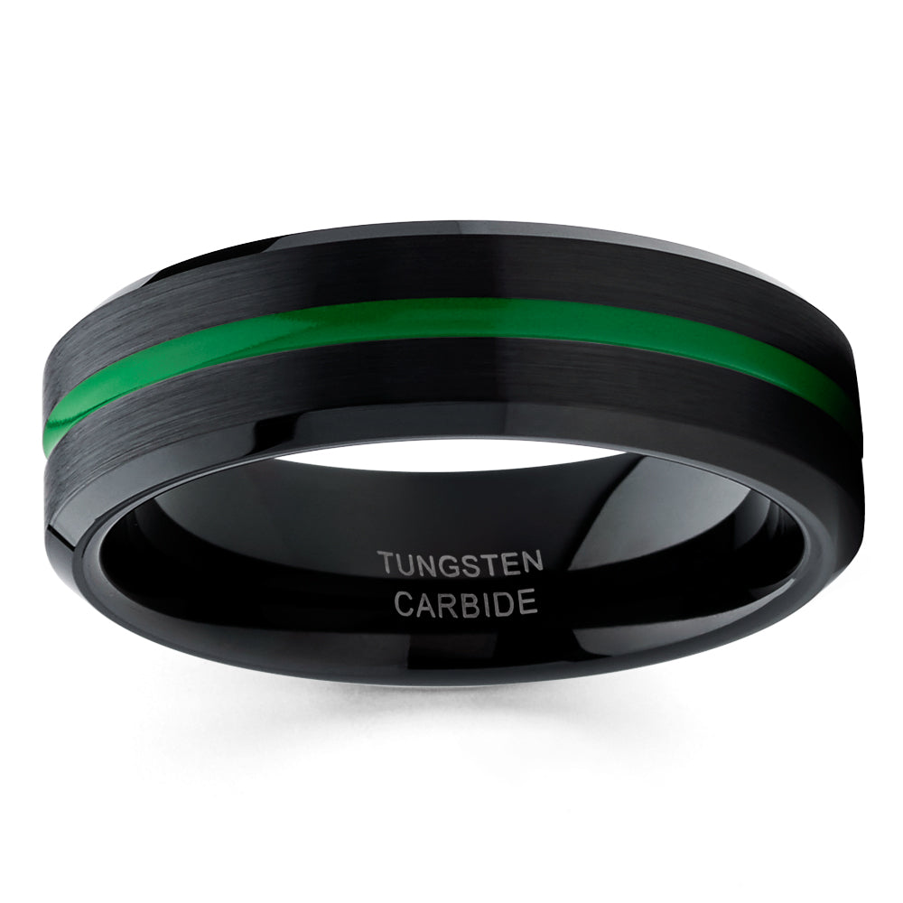 6mm Green Wedding Ring Black Wedding Ring Tungsten Wedding Ring Engagement Ring