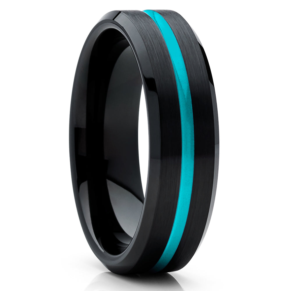 6mm Turquoise Tungsten Wedding Ring Black Wedding Ring Tungsten Carbide Ring