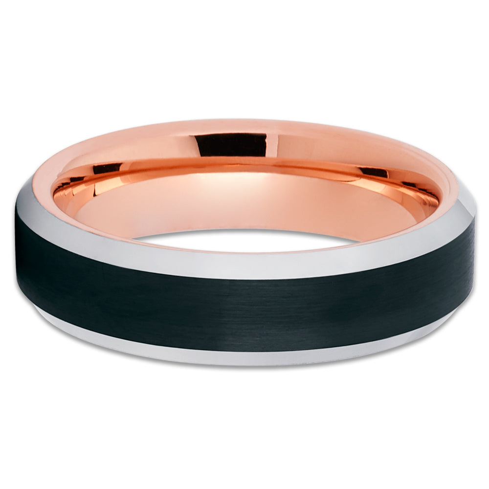 6mm Rose Gold Tungsten Ring Black Wedding Ring Tungsten Ring Black