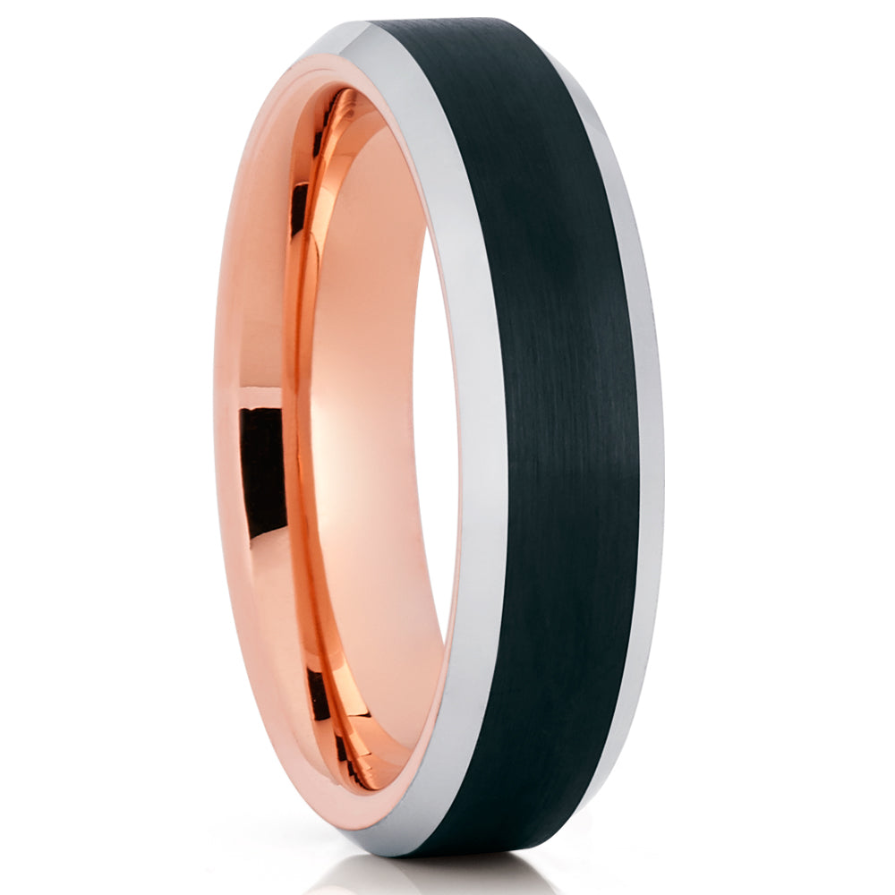 6mm Rose Gold Tungsten Ring Black Wedding Ring Tungsten Ring Black