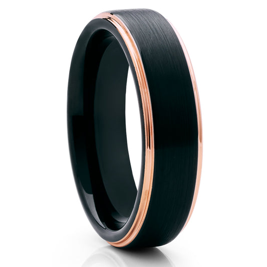 6mm Black Tungsten Wedding Ring Black Wedding Band Rose Gold Tungsten Ring