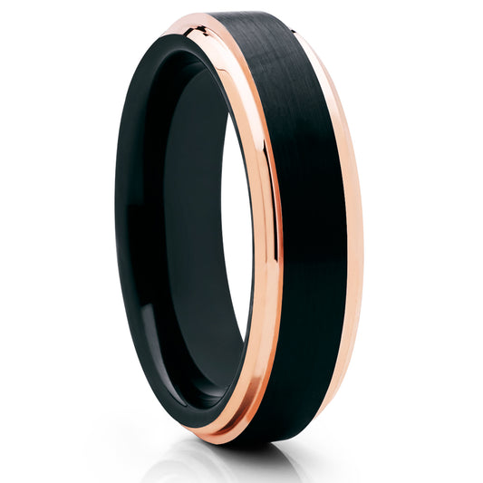 6mm Black Wedding Ring Rose Gold Wedding Ring Tungsten Carbide Ring Engagement