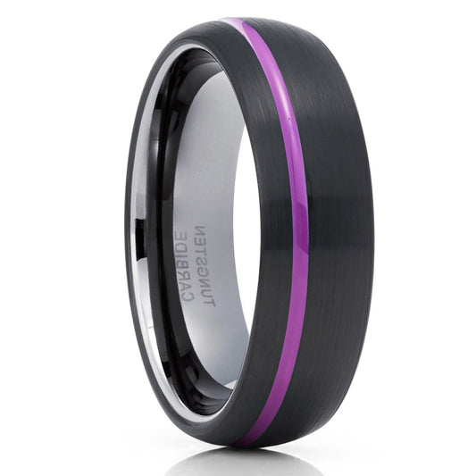 6mm Purple Wedding Ring Black Tungsten RingT ungsten Carbide Ring Engagement