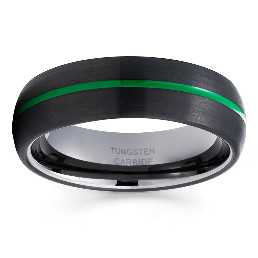 6mm Black Wedding Ring Green Tungsten Ring Green Tungsten Ring Engagement Ring