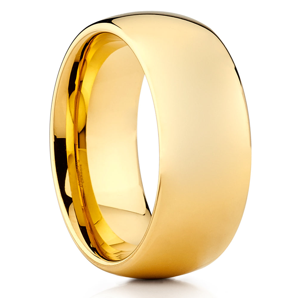 9mm Yellow Gold Tungsten Ring Yellow Gold Wedding Ring Shiny Ring Engagement