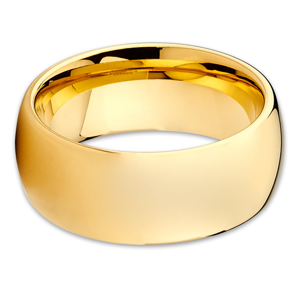 9mm Yellow Gold Tungsten Ring Yellow Gold Wedding Ring Shiny Ring Engagement