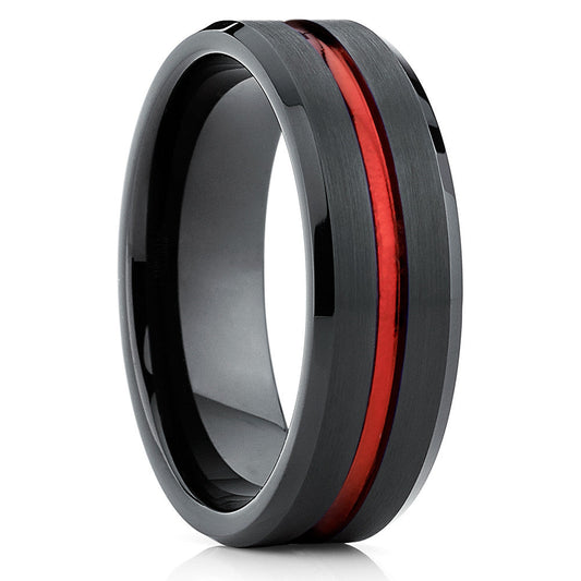 6mm Red Tungsten Wedding Ring Black Tungsten Ring Engagement Ring Brush