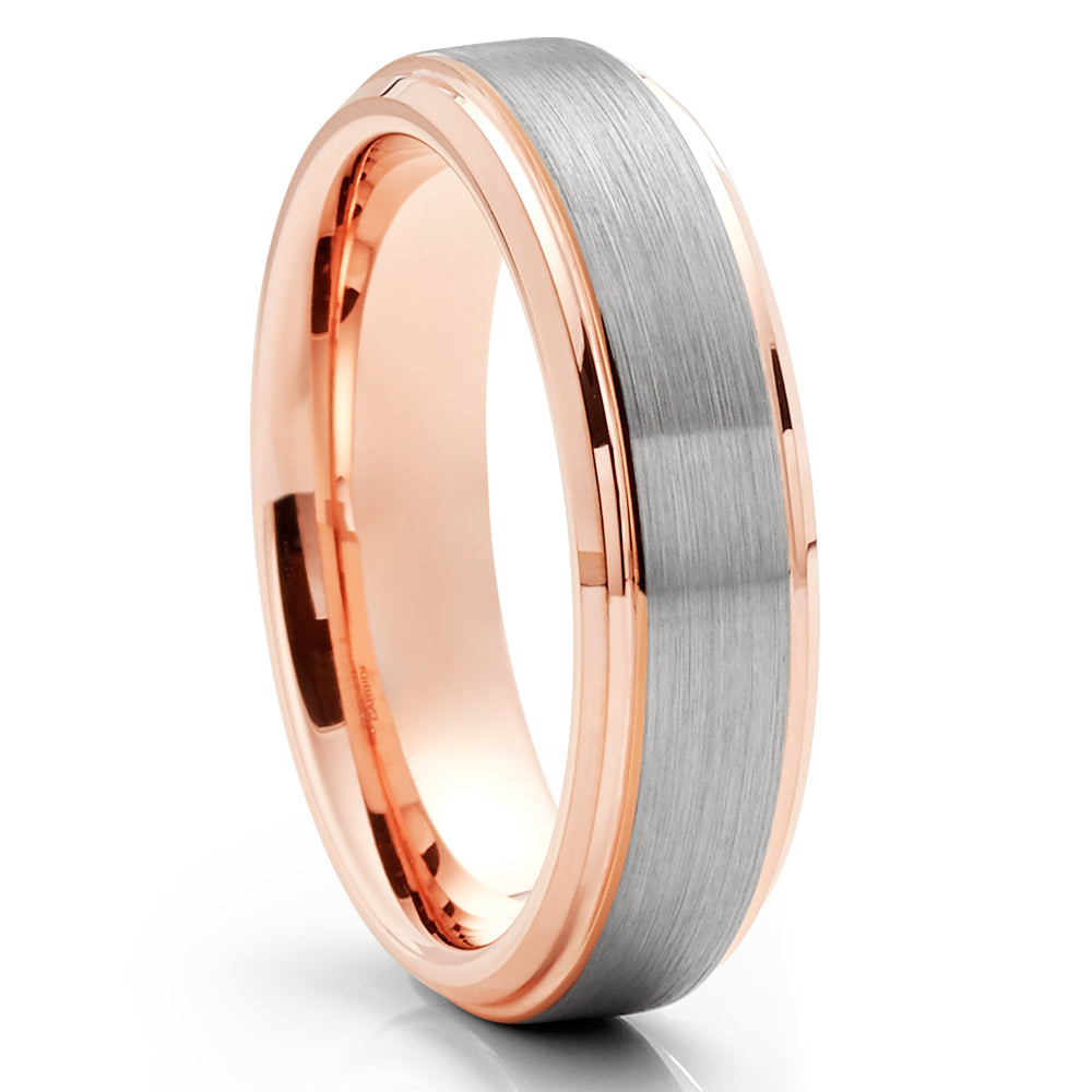 Rose Gold Tungsten Wedding Ring 6mm Wedding Ring Silver Tungsten Ring