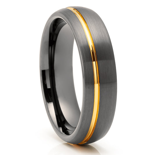 6mm Gunmetal Wedding Ring Yellow Gold Tungsten Ring Anniversary Ring Brush