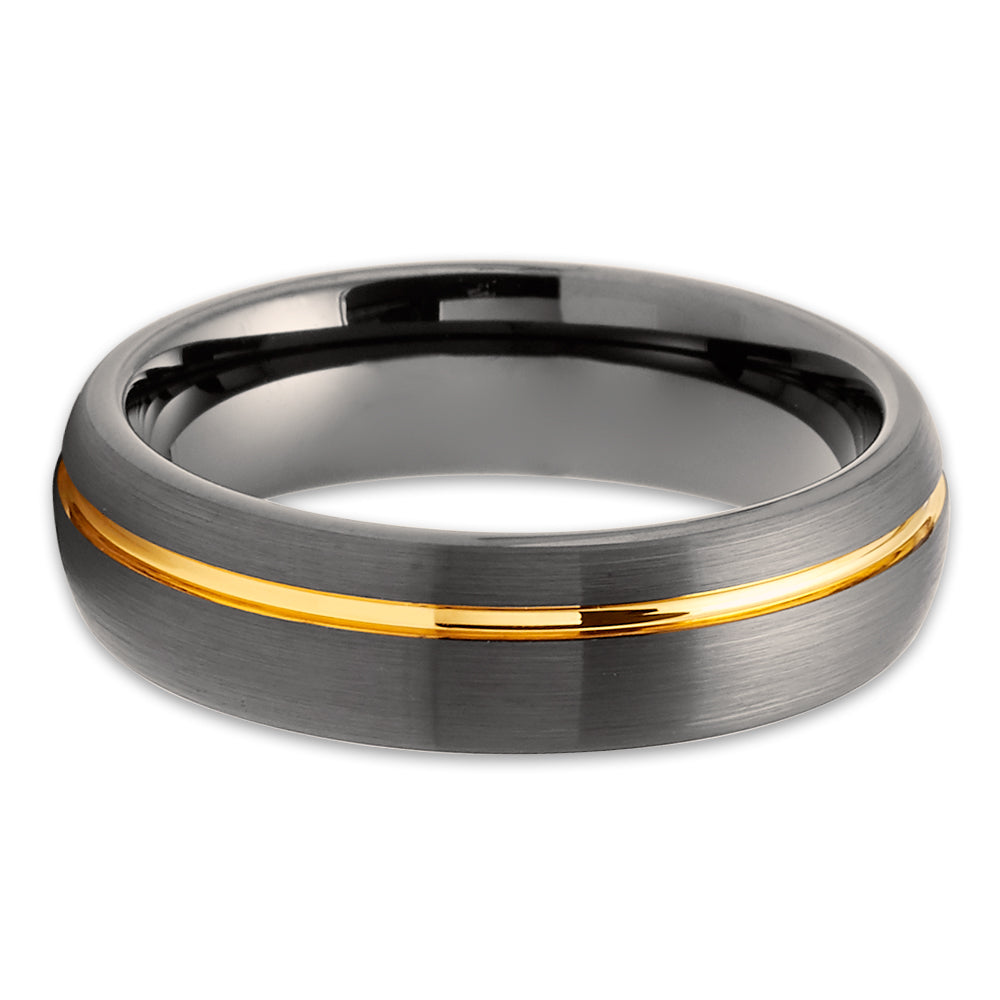 6mm Gunmetal Wedding Ring Yellow Gold Tungsten Ring Anniversary Ring Brush