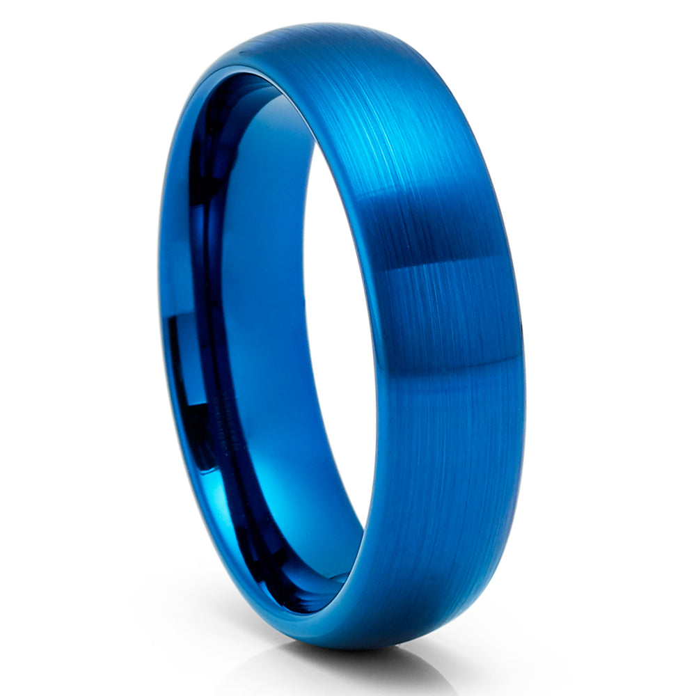 Blue Tungsten Wedding Ring 6mm Wedding Ring Tungsten Carbide Ring Brush