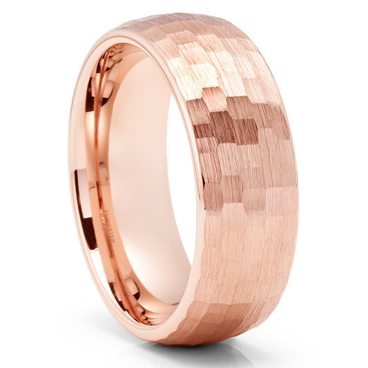 8mm Rose Gold Wedding Ring Tungsten Wedding Ring Engagement Ring Hammered