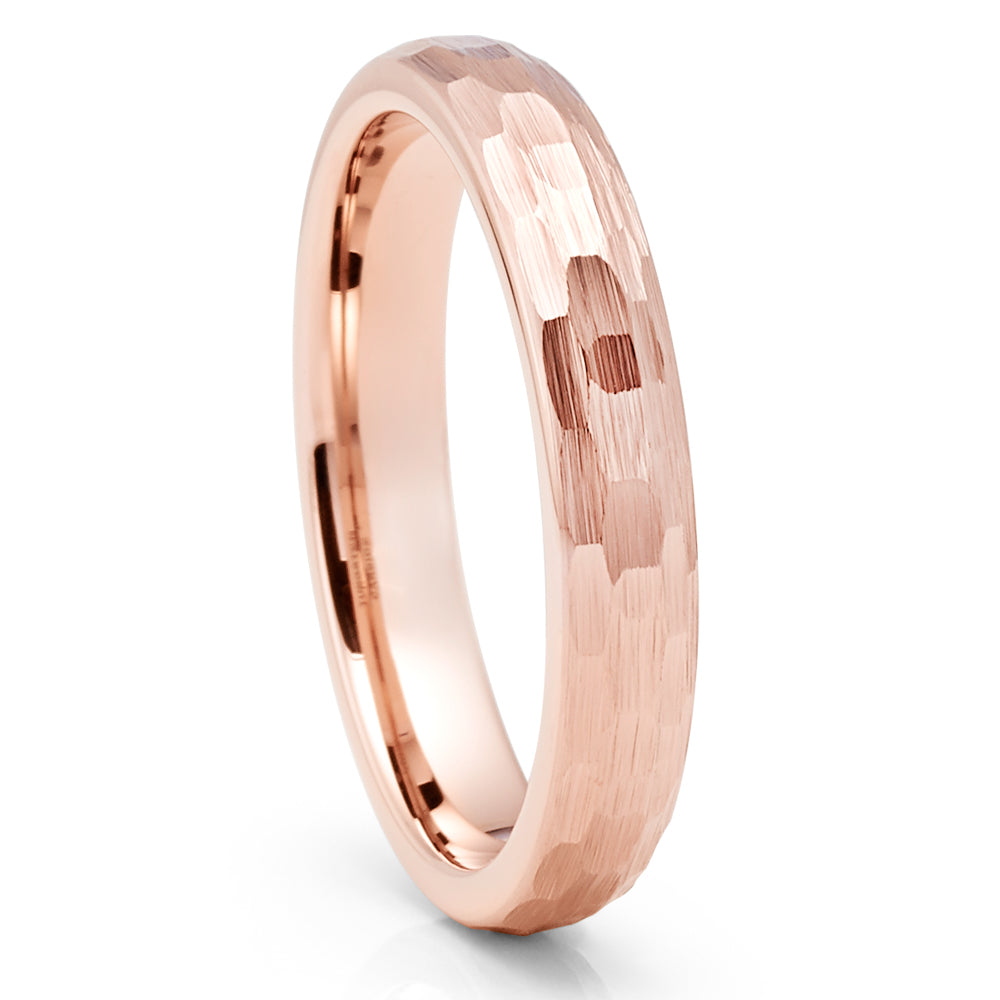 4mm Rose Gold Wedding Ring Tungsten Wedding Ring Engagement Ring Hammered