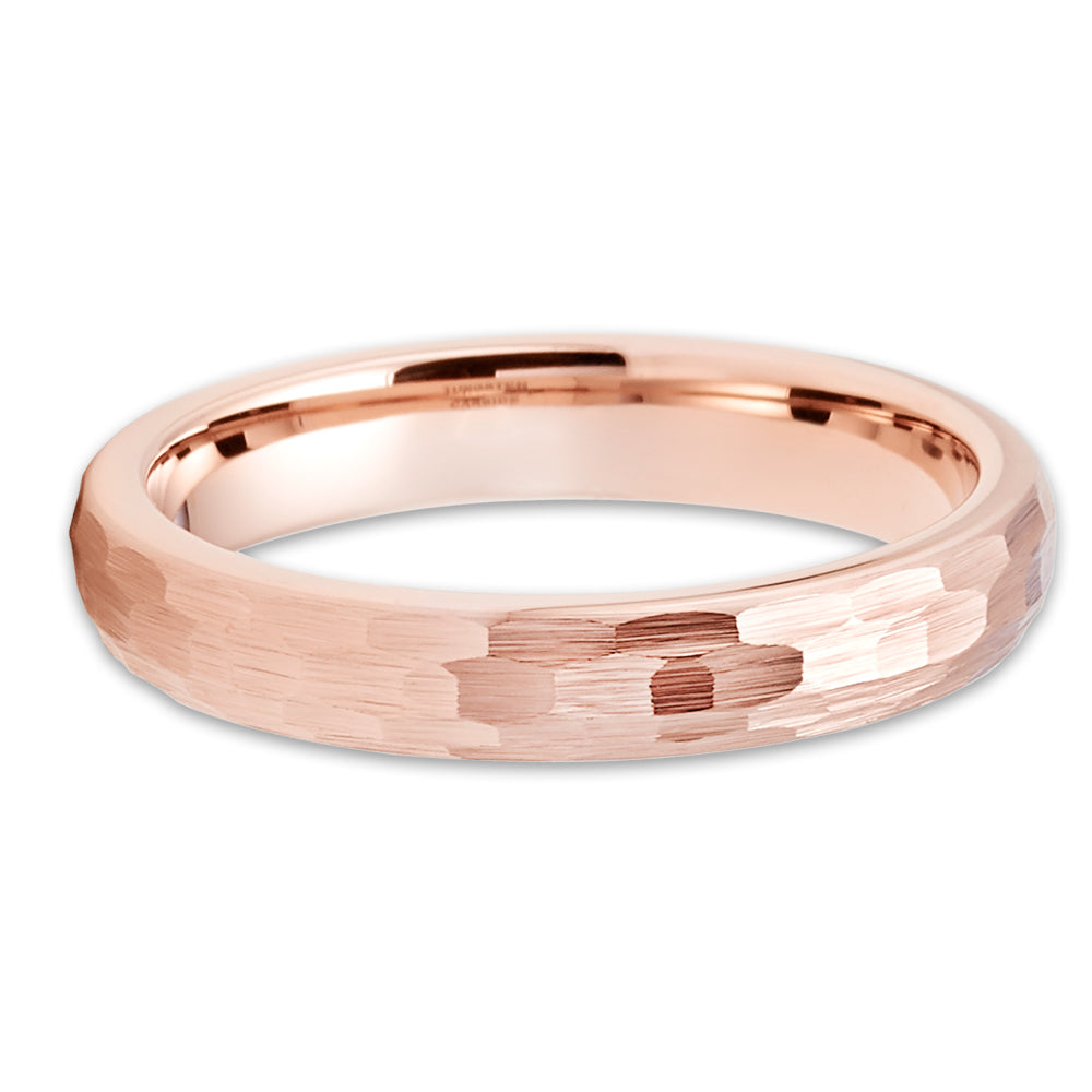 4mm Rose Gold Wedding Ring Tungsten Wedding Ring Engagement Ring Hammered