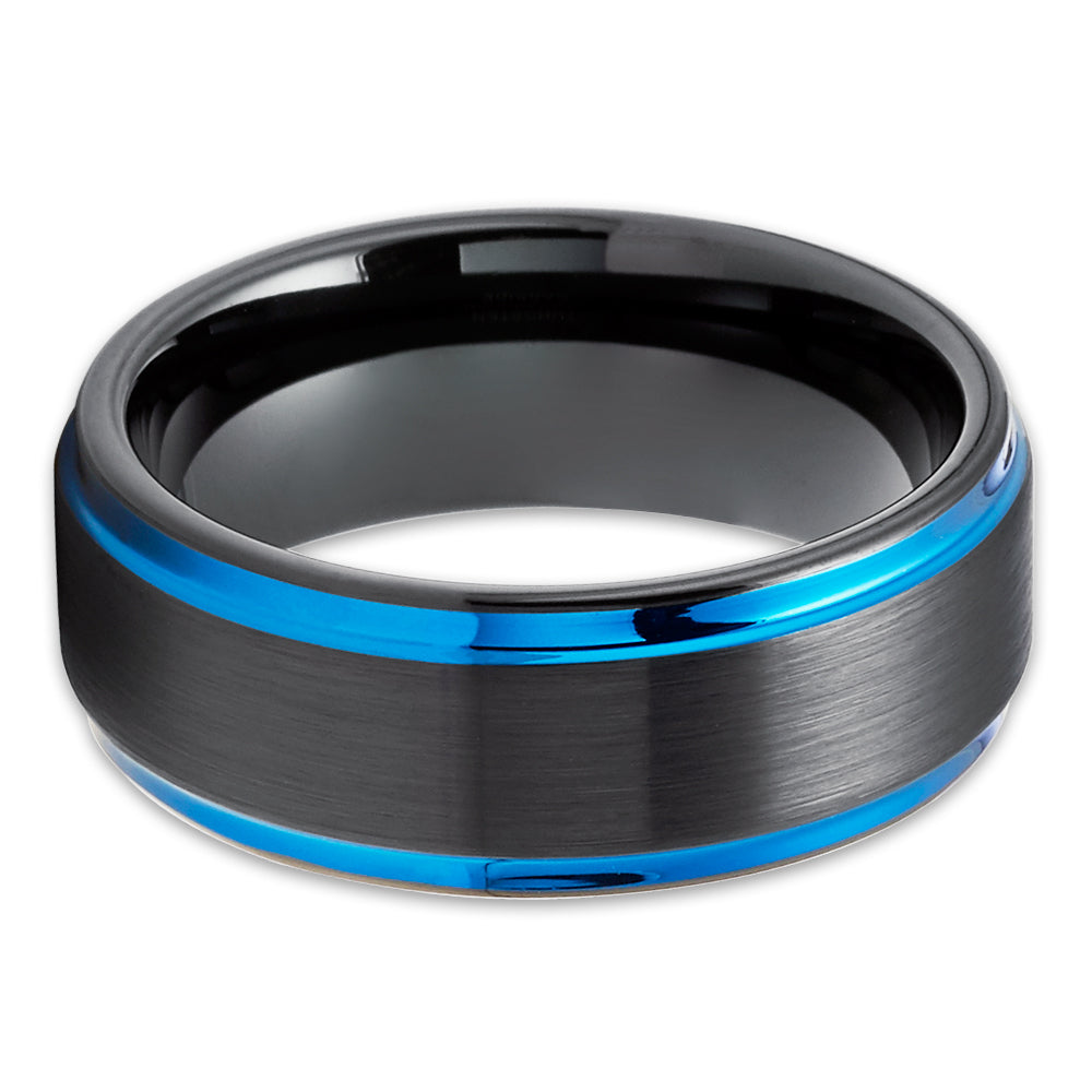 8mm Blue Tungsten Ring Black Tungsten Wedding Ring Black wedding Rinb