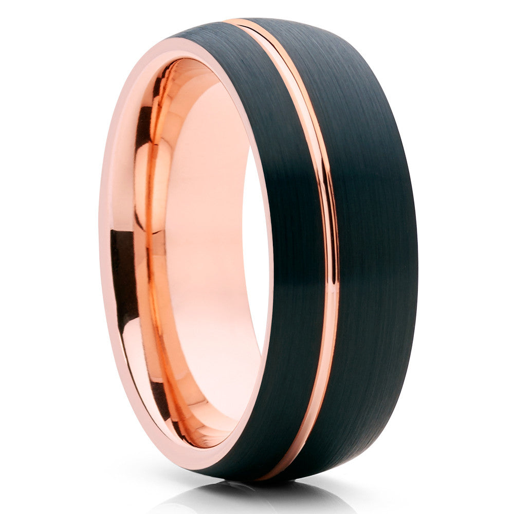 8mmm Rose Gold Wedding Ring Black Wedding Ring Tungsten Carbide Ring,Engagement