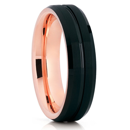 6mm Woman's Wedding Ring Rose Gold Tungsten Ring Engagement Ring Black