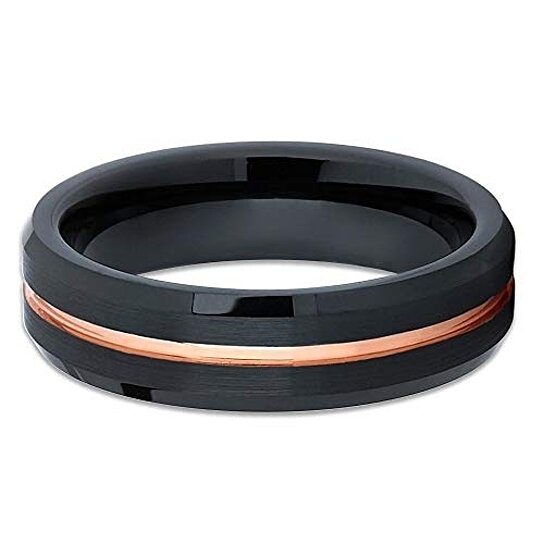 Rose Gold Tungsten Ring Black Tungsten Wedding Ring Engagement Ring