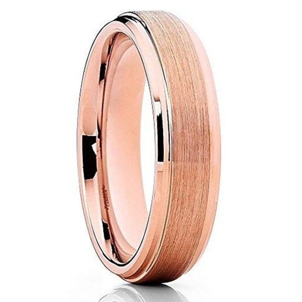 6mm Rose Gold Tungsten Ring Brushed Wedding Ring Tungsten Carbide Ring