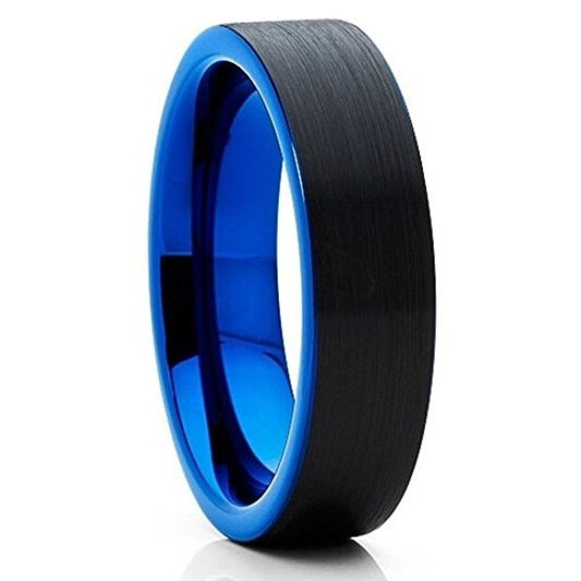 6mm Blue Tungsten Ring Tungsten Carbide Ring Engagement Ring Black Wedding Ring