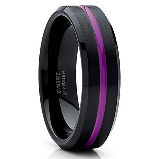 6mm Purple Tungsten Wedding Ring Purple Wedding Ring Tungsten Ring Black