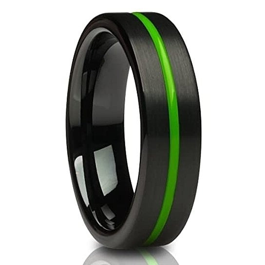 Black Tungsten Wedding Ring Green Tungsten Ring Engagement Ring 6mm Black