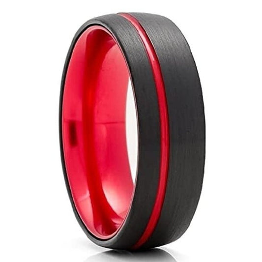 Red Wedding Ring Black Tungsten Ring Engagement Ring 8mm
