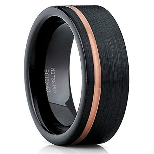 8mm Wedding Ring Black Tungsten Ring Engagement RingRose Gold Ring