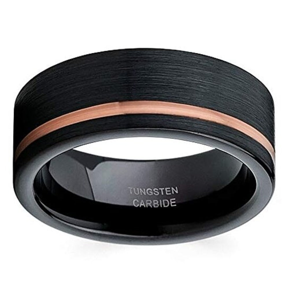 8mm Wedding Ring Black Tungsten Ring Engagement RingRose Gold Ring