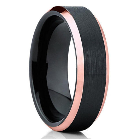 6mm Rose Gold Tungsten Ring Engagement Ring 6mm Wedding Ring Black Tungsten Ring