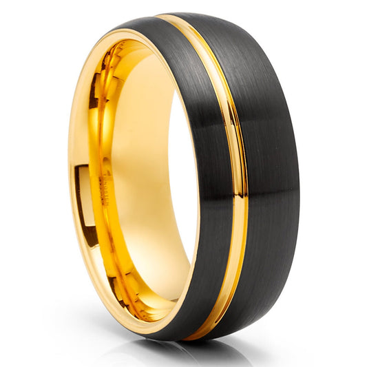 Yellow Gold Tungsten Ring 8mm Black Tungsten Ring Tungsten Carbide Ring