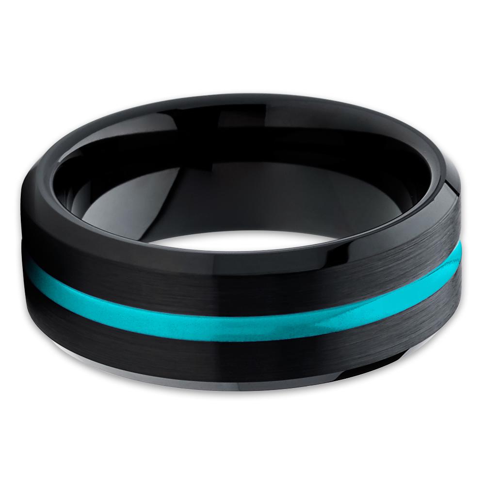 Turquoise Tungsten Wedding Ring 8mm Wedding Ring Black Tungsten Ring Anniversary