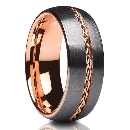 Rose Gold Ring Braid Wedding Ring Tungsten Wedding Band Anniversary Ring