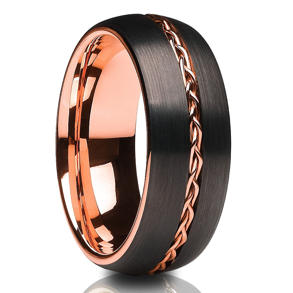 8mm Braid Wedding Ring Tungsten Wedding Ring Rose Gold Ring