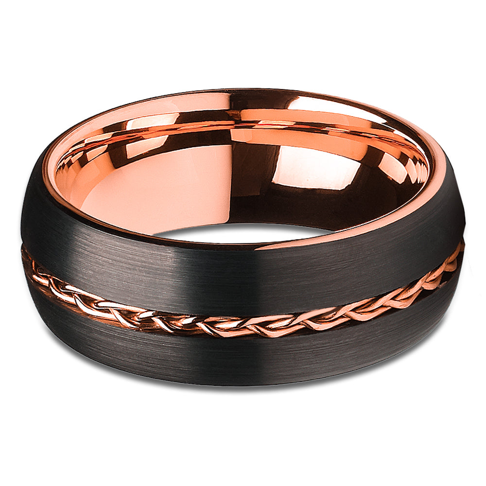 8mm Braid Wedding Ring Tungsten Wedding Ring Rose Gold Ring