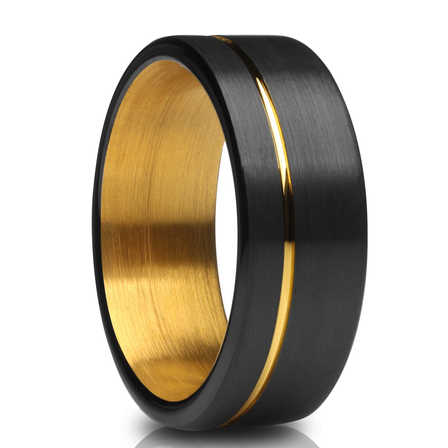 Yellow Gold Tungsten Ring Matte Finish Ring Engagement Ring Black Wedding Ring 8mm